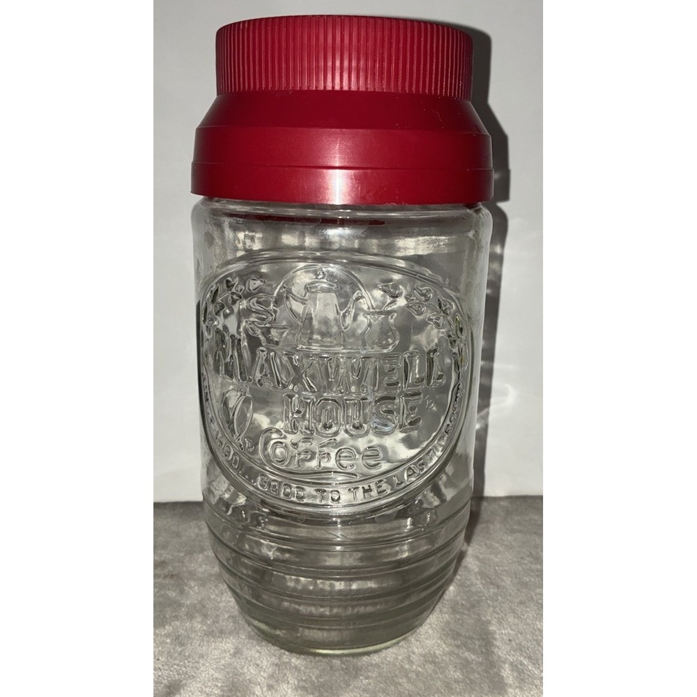 Vintage Maxwell House Coffee Glass Jar Anchor Hocking Canister Red